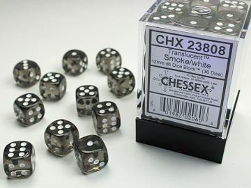 Chessex Translucent Dice - 36 x D6 - 12mm - Smoke/White